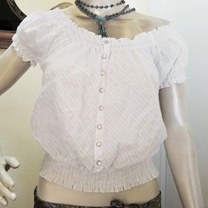 White Cotton Cap Sleeve Blouse size M